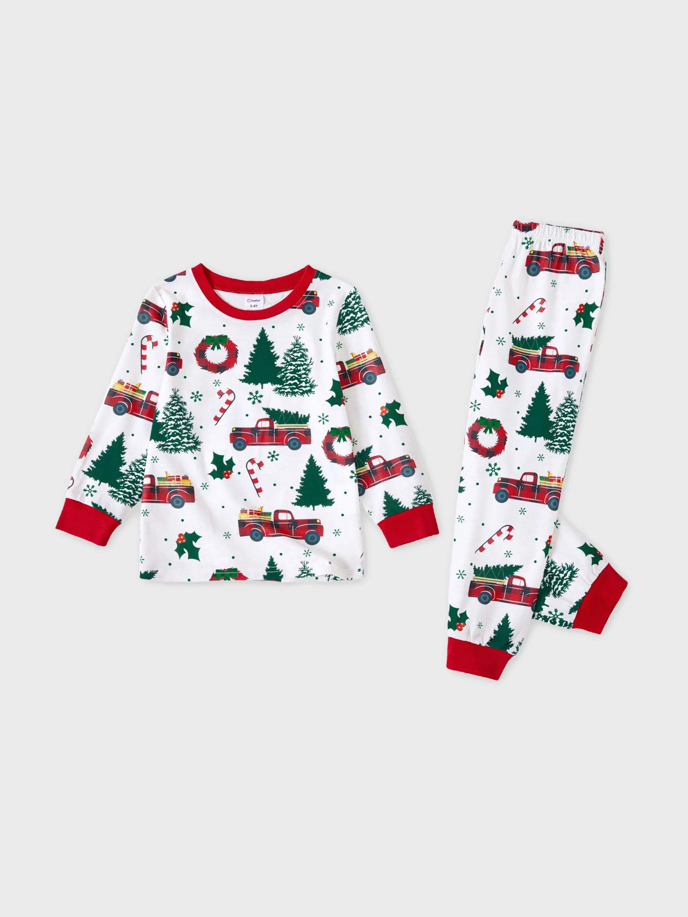 Christmas Family Matching Allover Xmas Tree & Car Print Long-sleeve Pajamas Sets with Christmas Socks Multi-color