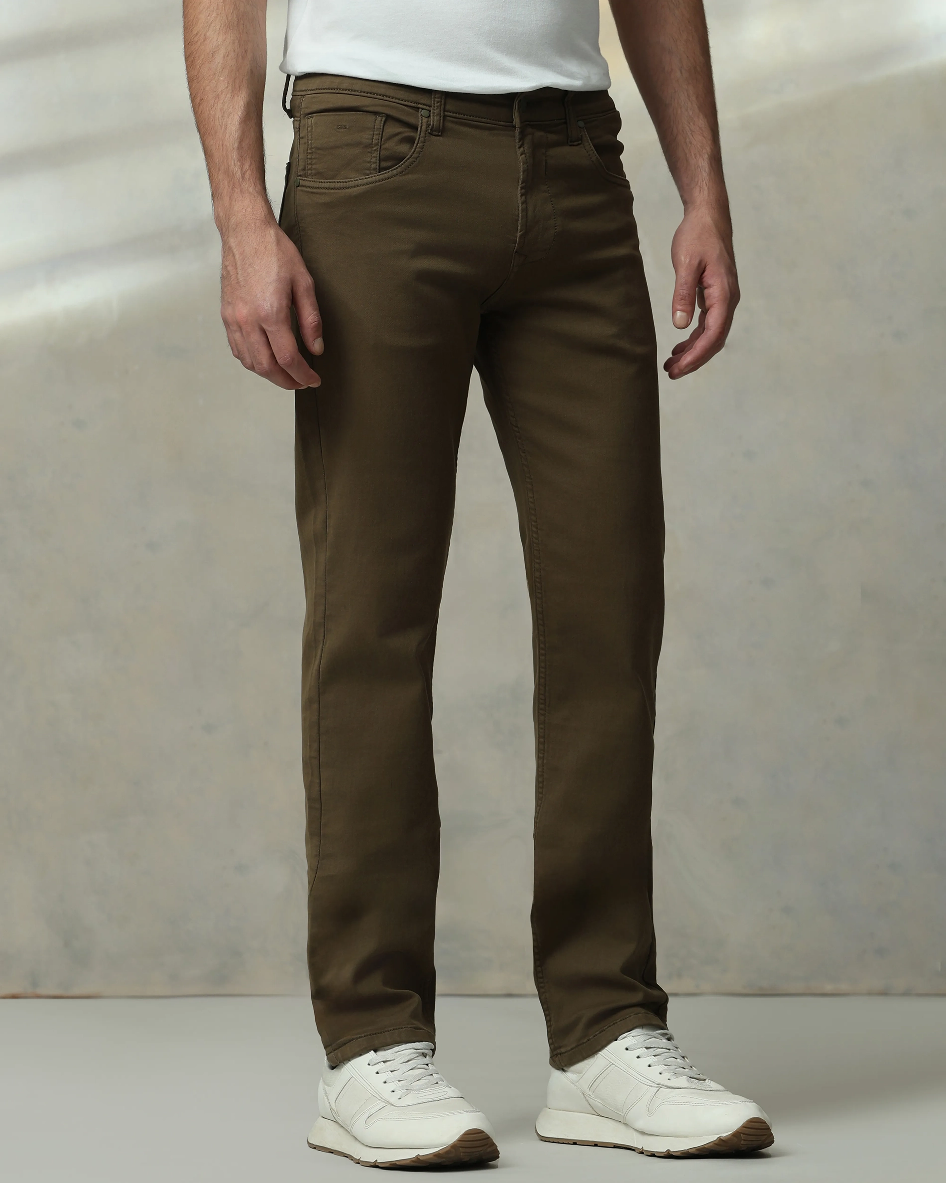Classic Versatile And Comfortable Straight Olive Jeans
