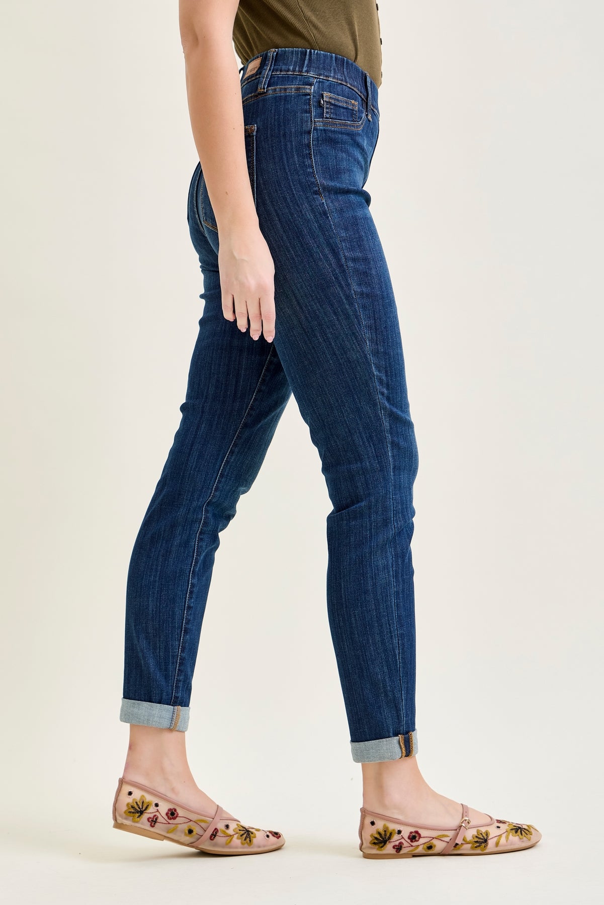 Hailey High Rise Pull On Double Cuffed Slim Jeans