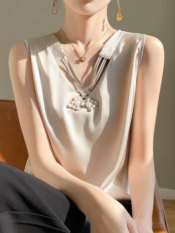 Solid Color Loose Plus Size V-neck Vest Top