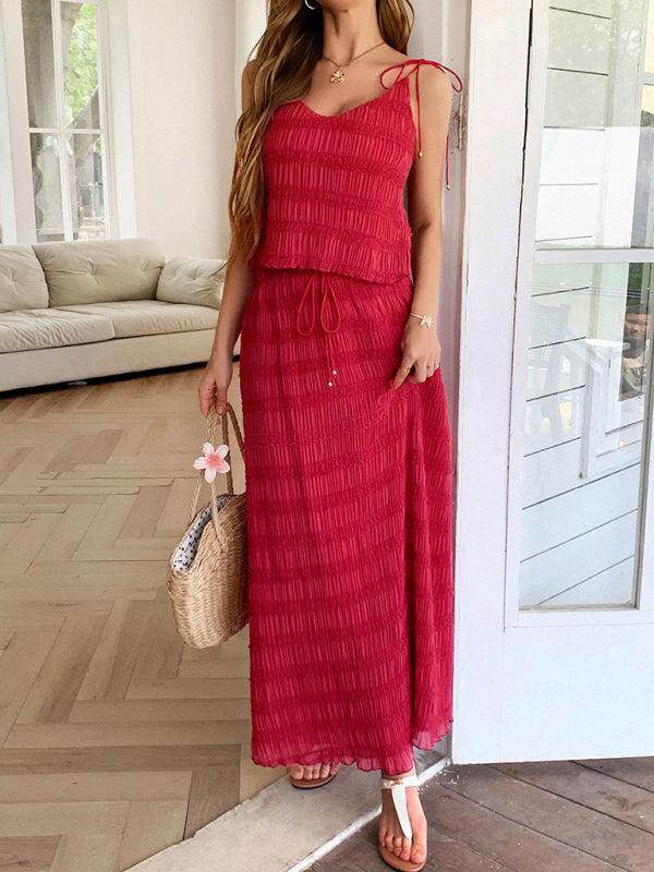 Seaside Strappy Two-piece Set Maxi Skirt and Crop Top