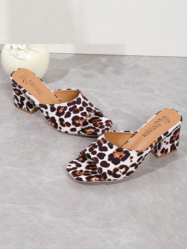 Leopard Open Toe Slippers Pumps Sandals
