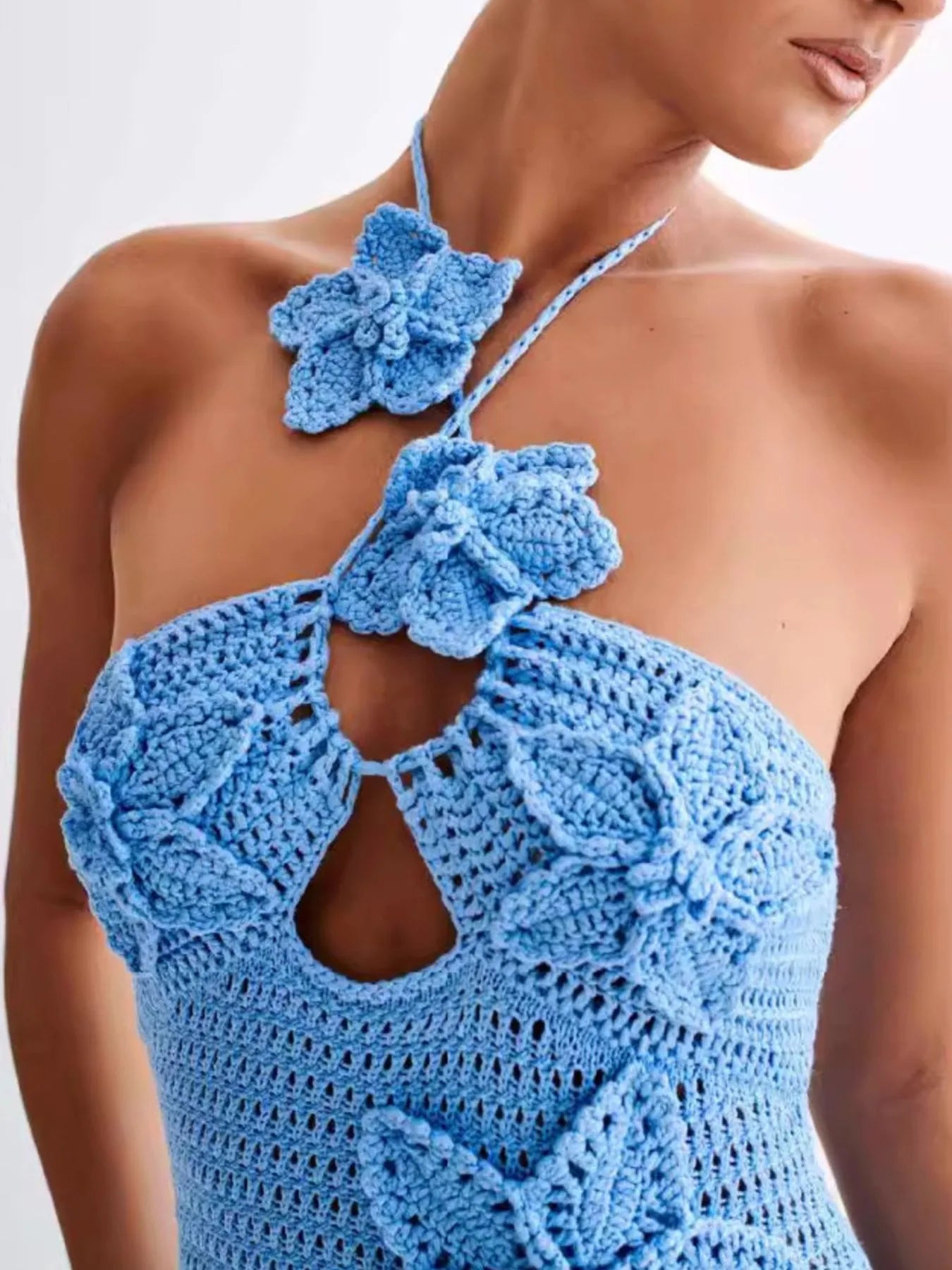 Crochet Floral Halter Knit Cover Up Dress
