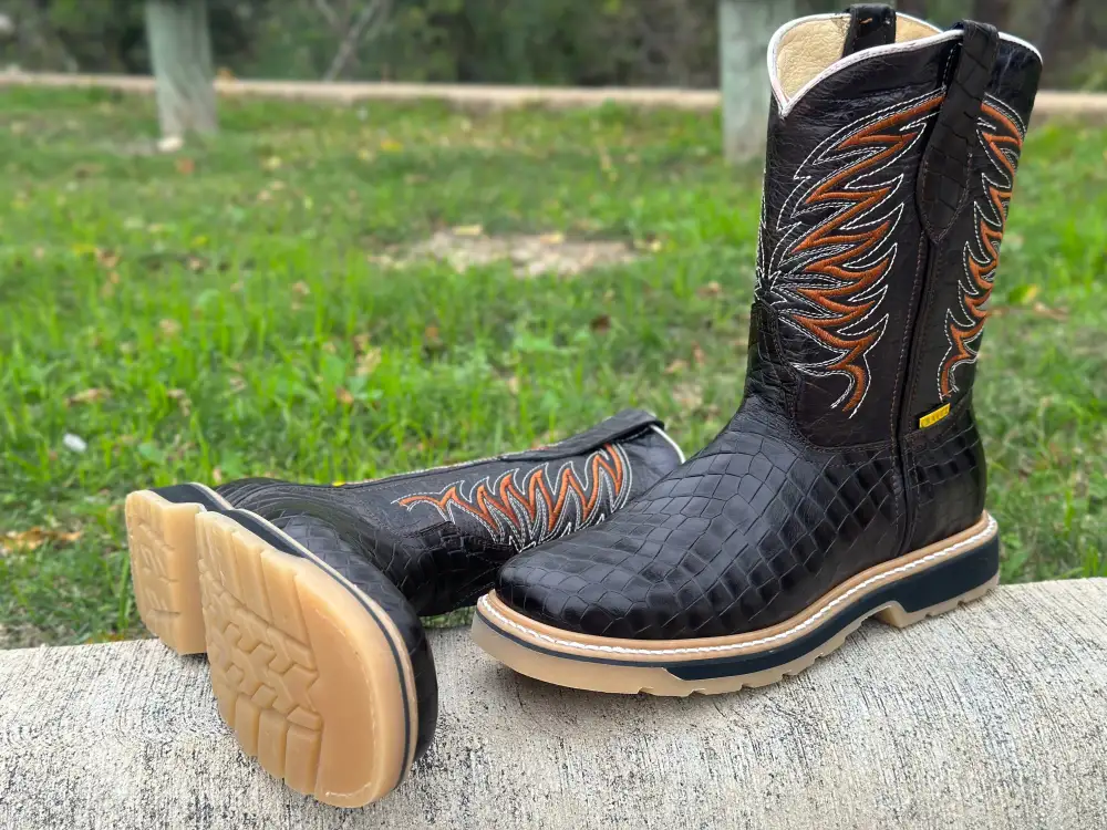 Men’s Dark Brown American Alligator Leather Work Boots. No Steel Toe