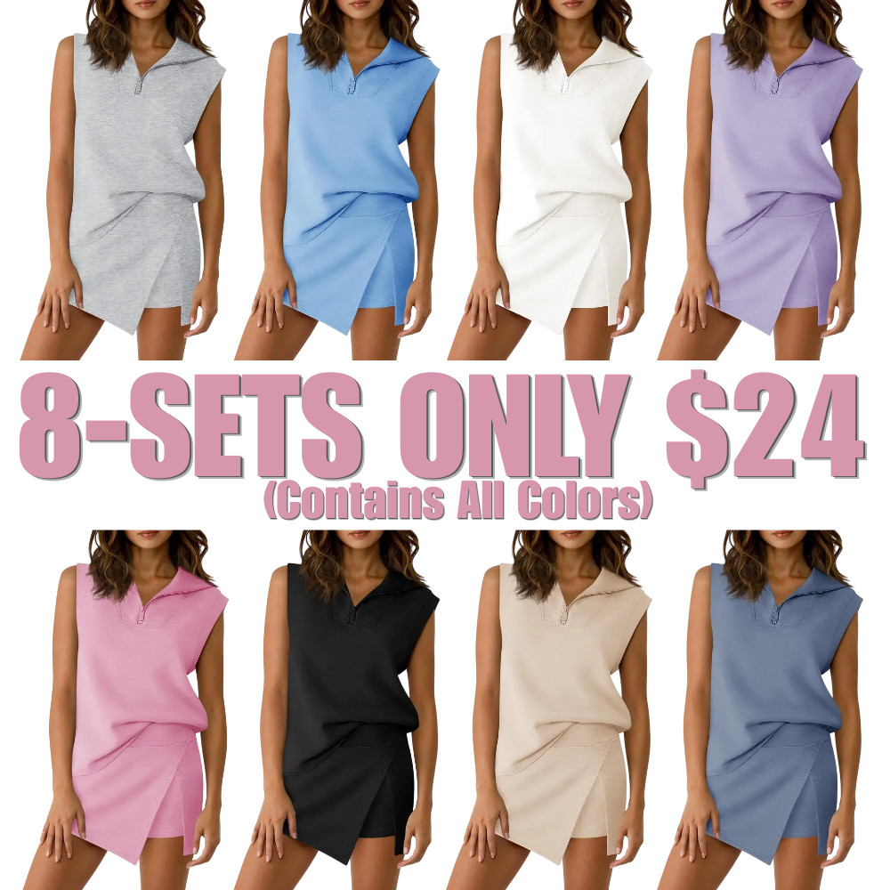 Womens 2 Piece Skirt Sets Summer Sleeveless Half Zip Sweatshirt.