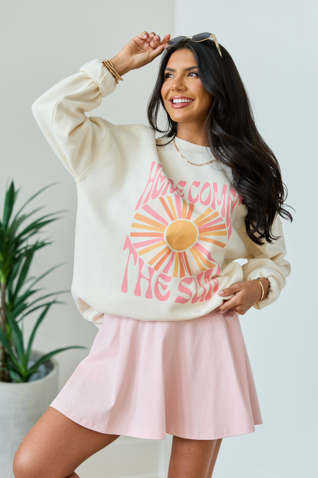 Here Comes The Sun Burst Cream Graphic Sweatshirt