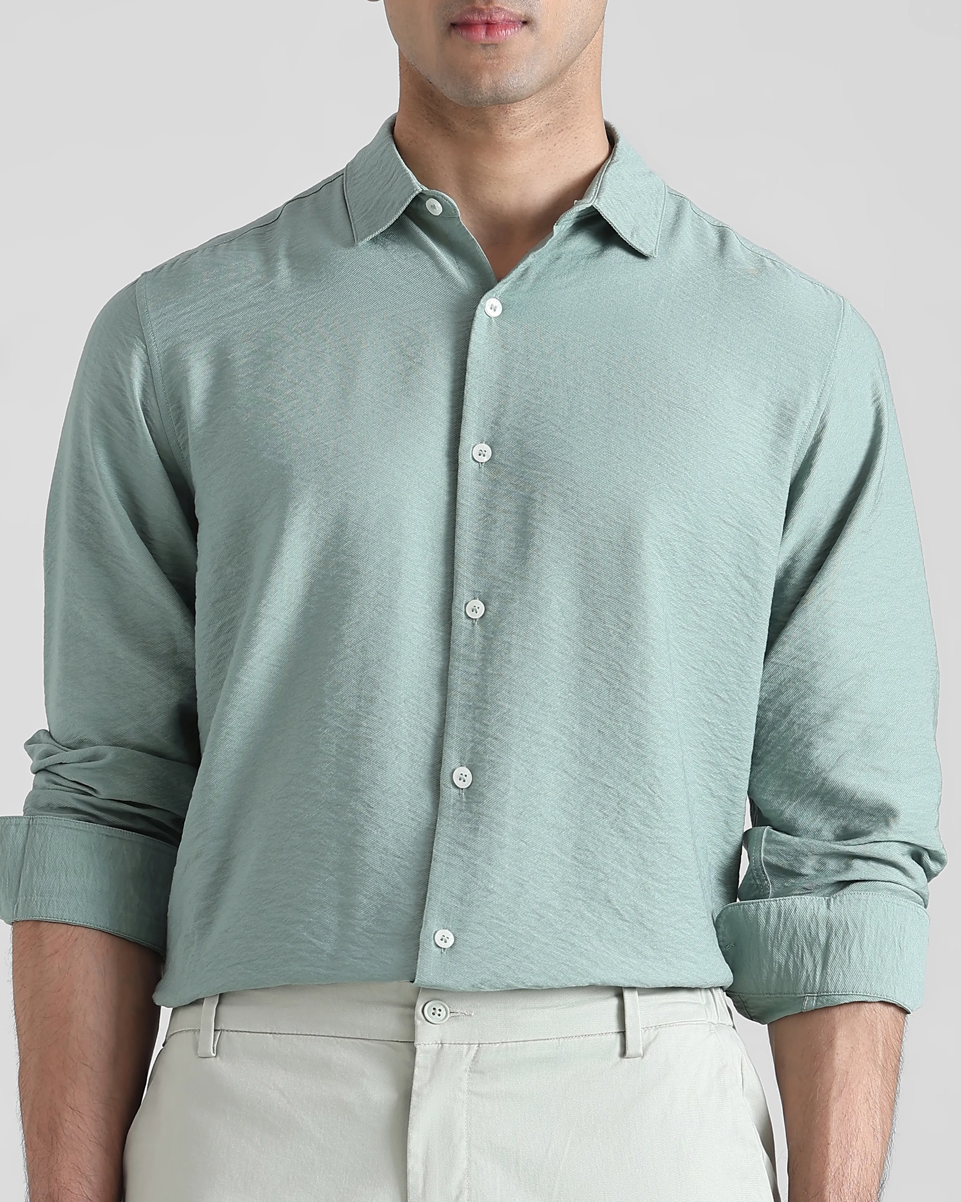 Leisure Simple Comfortable Slim-Fit Breathable Green Shirt