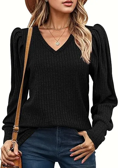 Women's Knit Shirt Soft Puff Long Sleeve