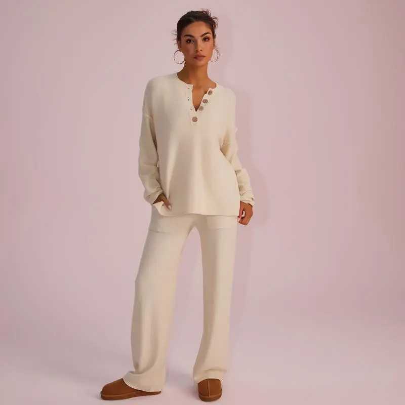 Women's Cozy Waffle Knit Loungewear Set
