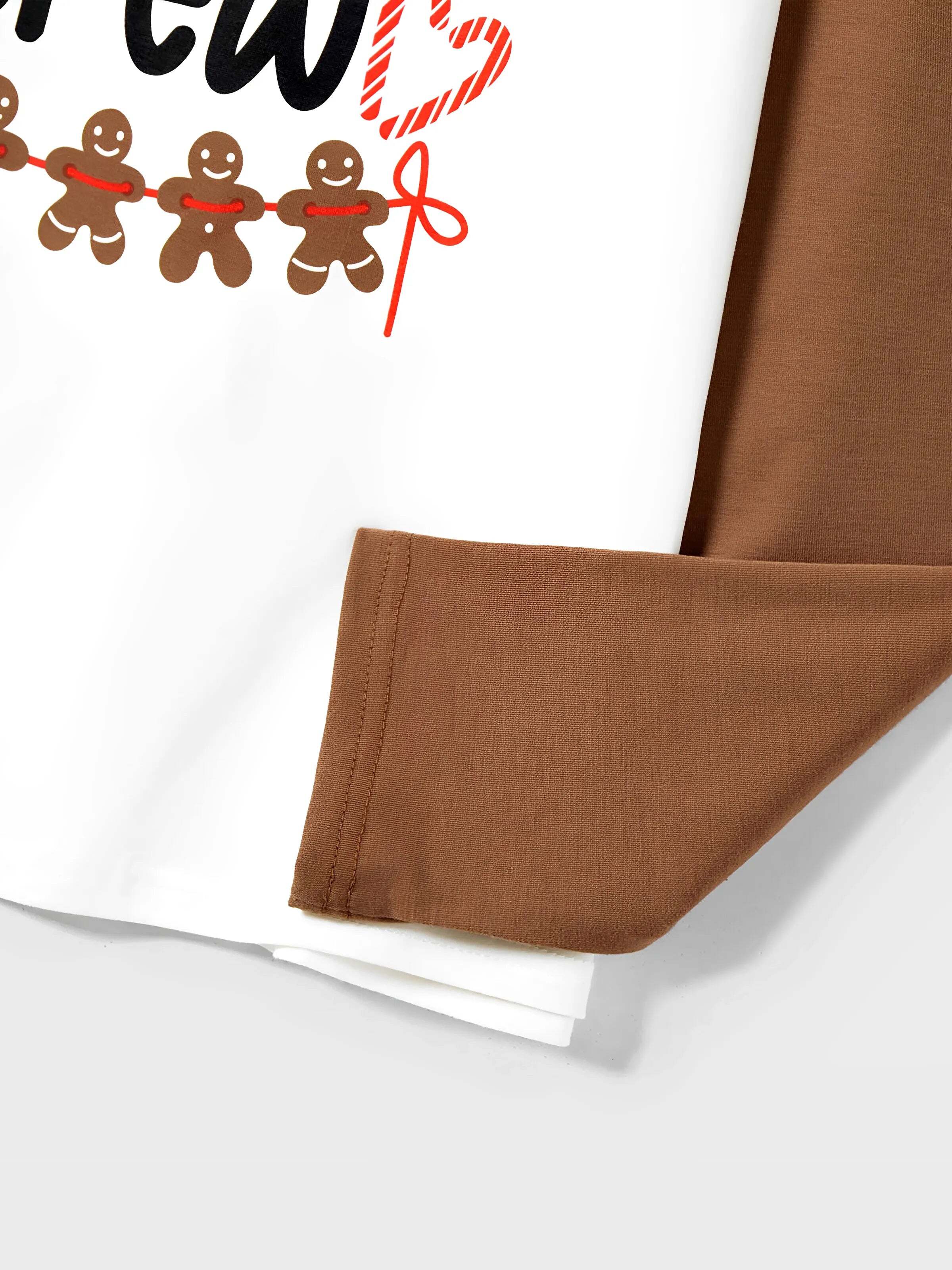 Christmas Family Matching Letter and Gingerbread Man Print Long-sleeve Pajamas Sets with Christmas Socks Khaki