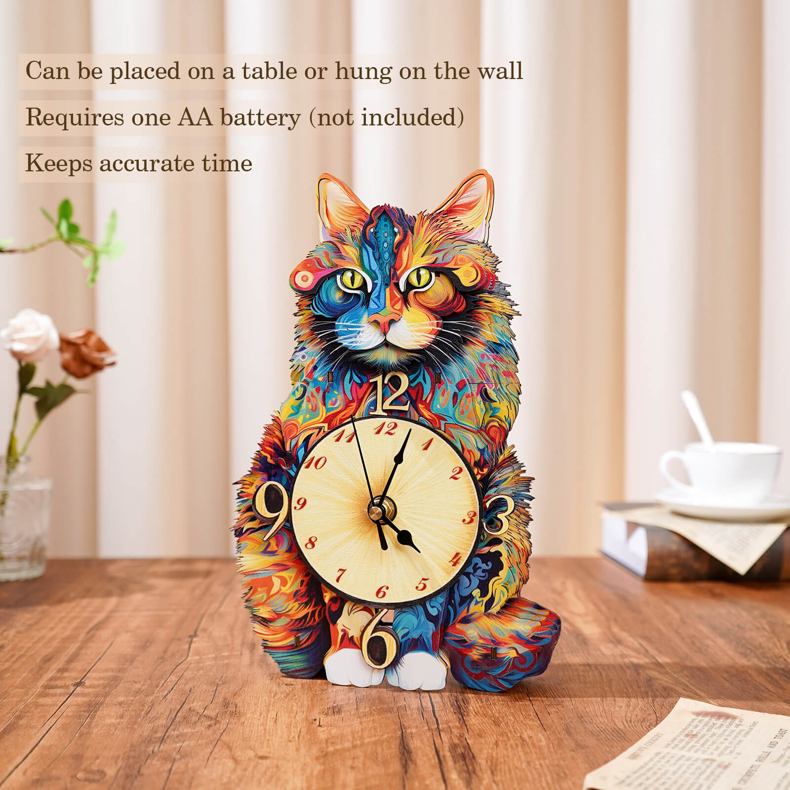 Maine Coon â€“ DIY Wooden Clock, 3D Puzzle Craft Kit
