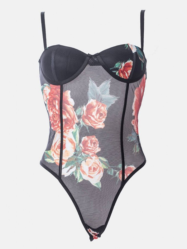 Spaghetti-Neck Underwired Floral Print Sexy Slim One-Piece Swimwear