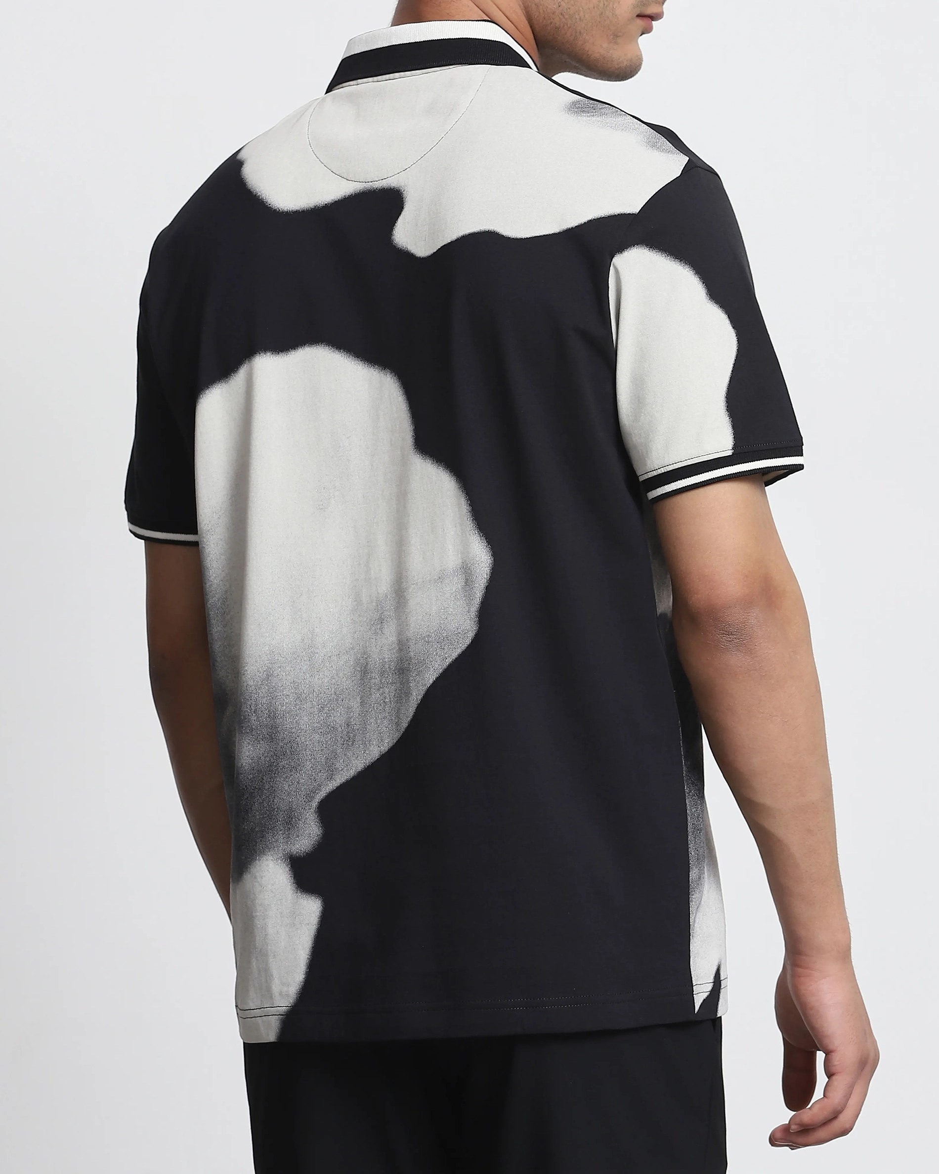 Daily Simple Soft  Black Floral Print Polo Shirt