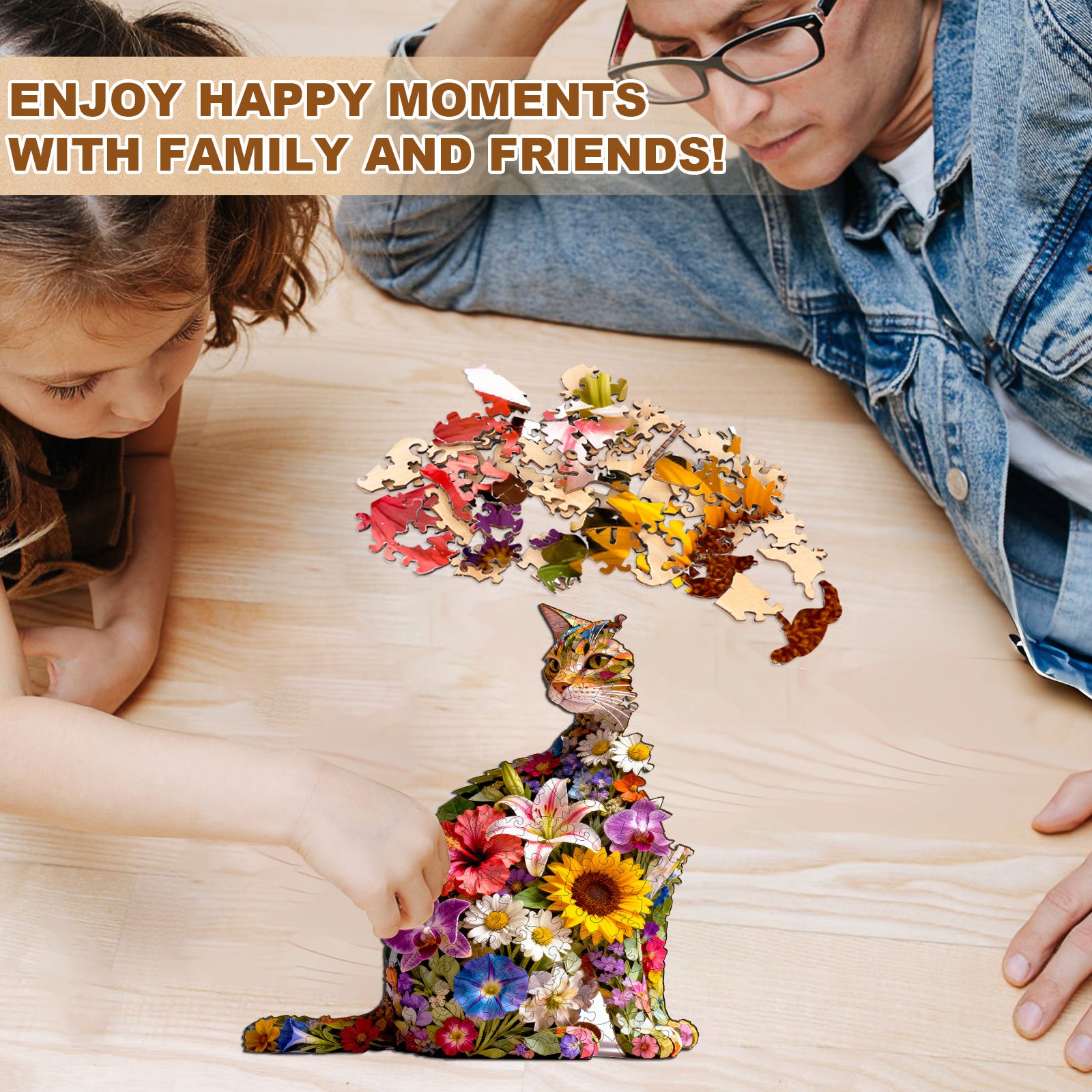 Floral cat Wooden Jigsaw Puzzle