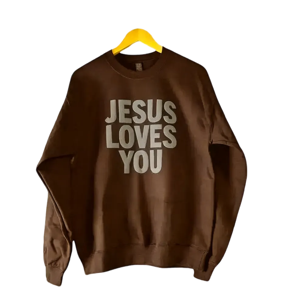 Jesus Loves You Puff Print Crewneck Sweatshirt, Womenswear