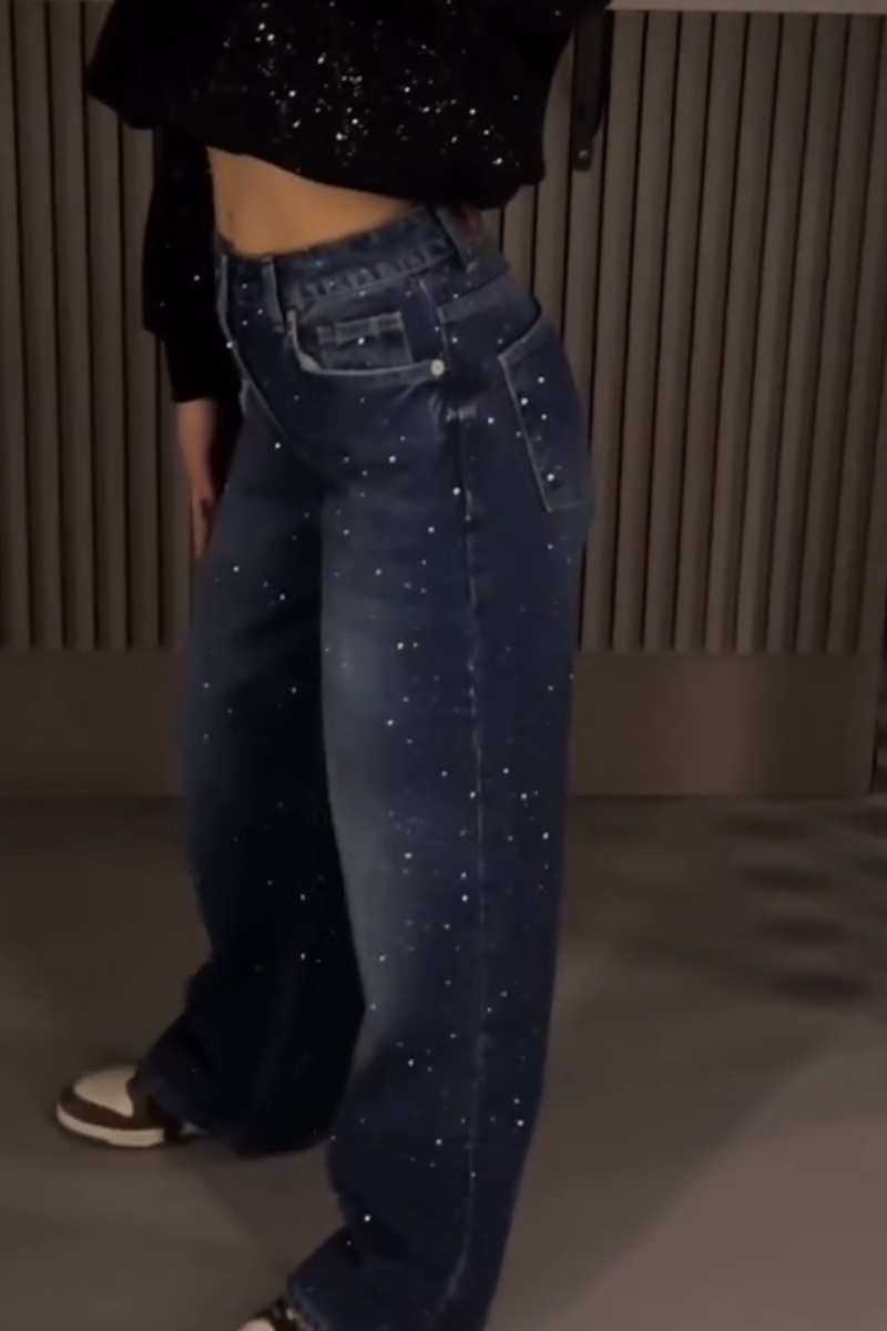 Women Rhinestone Washed Casual Jeans