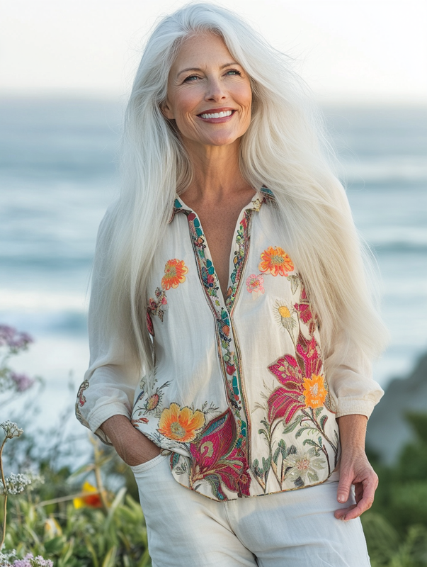 Vacation seaside elegant embroidery top af65