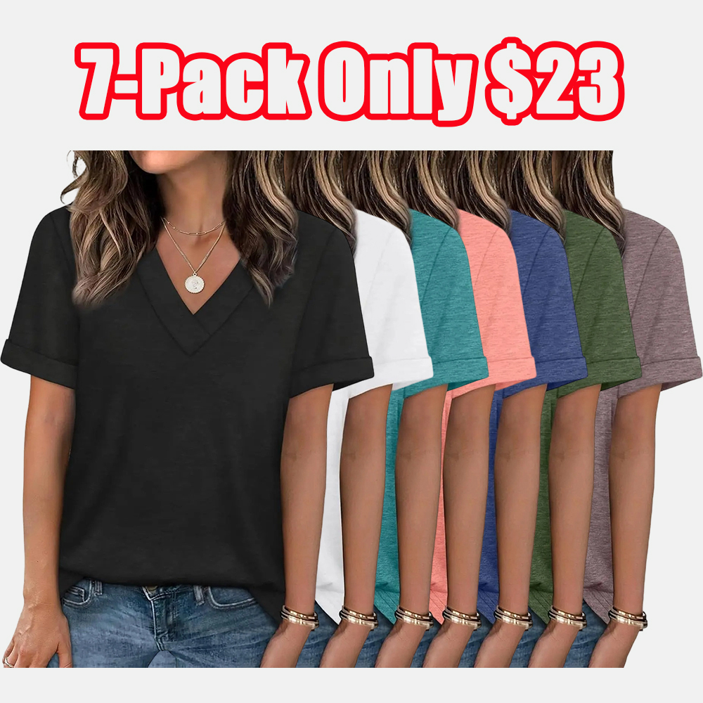 Womens Summer Tops Short Sleeve Basic Casual V Neck T Shirts Trendy Fashion 2026