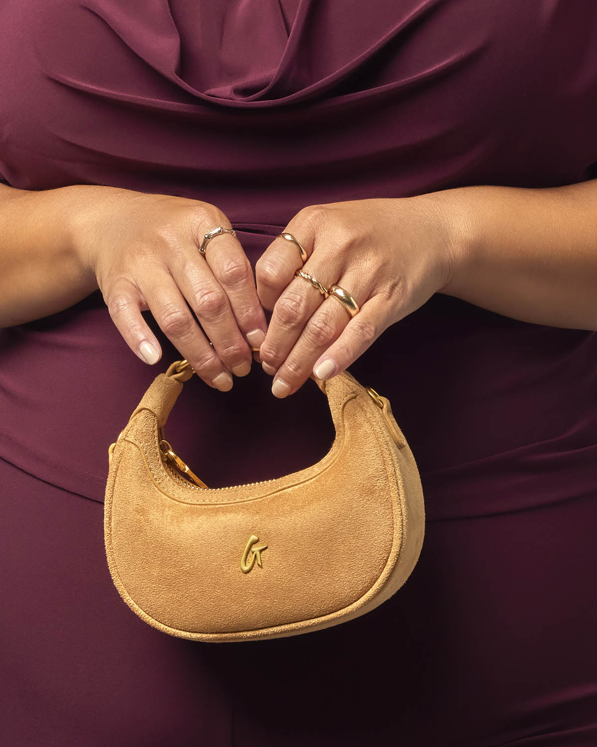 NANO SUEDE HOBO BAG - TAN
