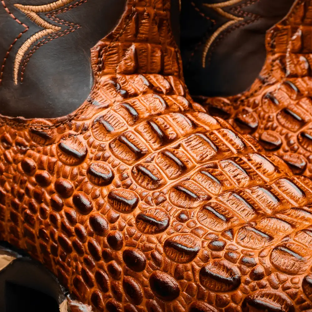 Cognac Caiman Hornback Leather Boots With 3D Lightweight Sole - Composite Toe