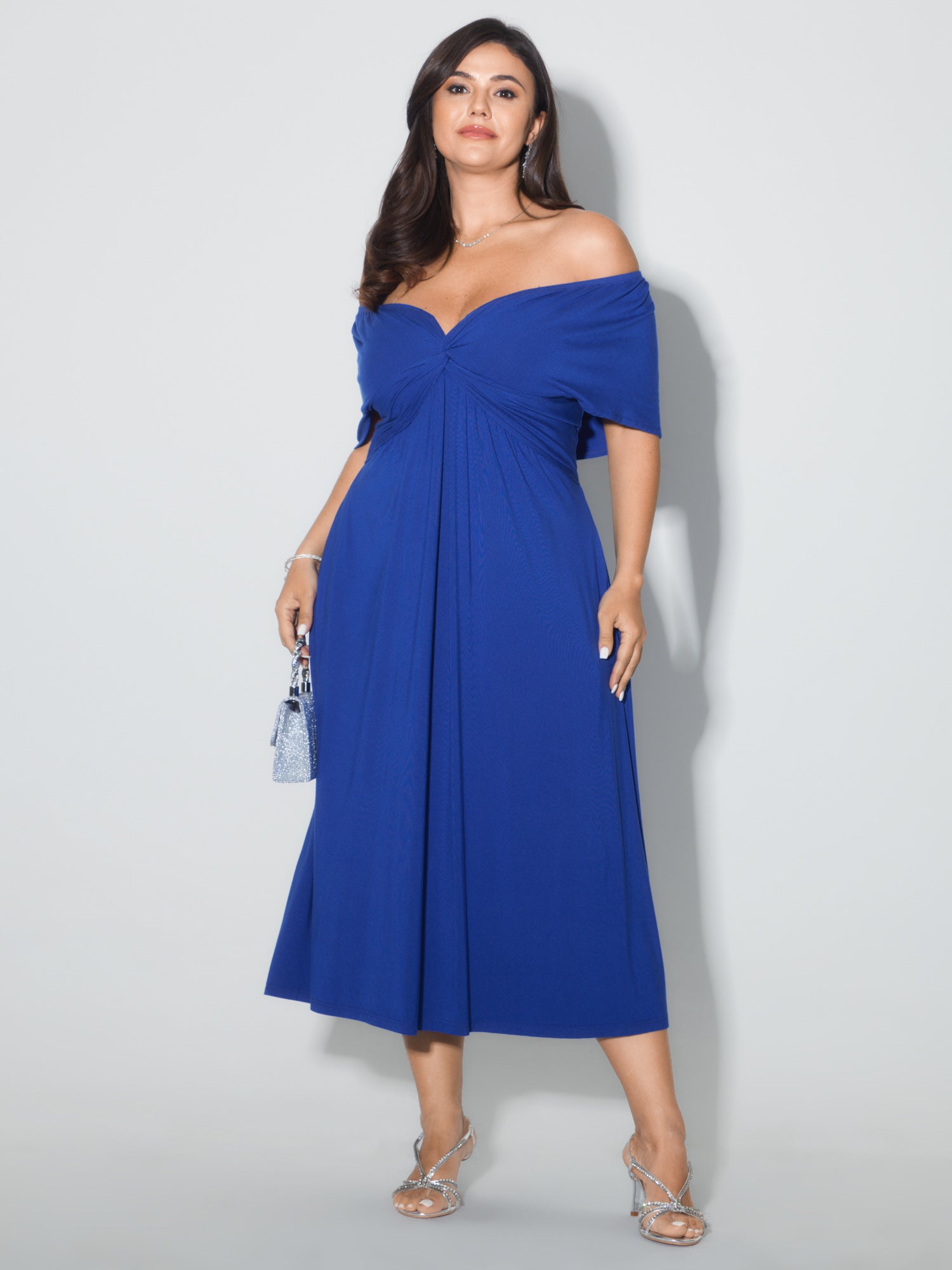 Supersoft Ruched Off-Shoulder Pocket Midi Dress