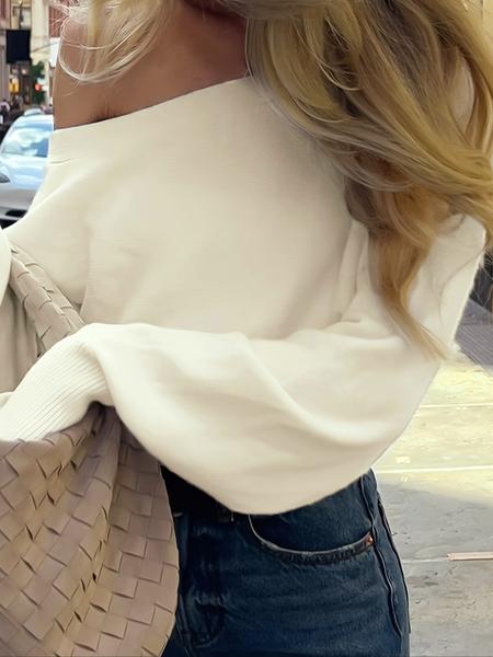 Women’s Off-Shoulder Ribbed Knit Long Sleeve Top