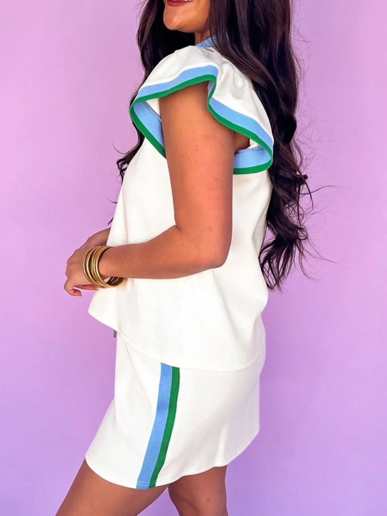 Contrast Trim Top and Mini Skirt Set