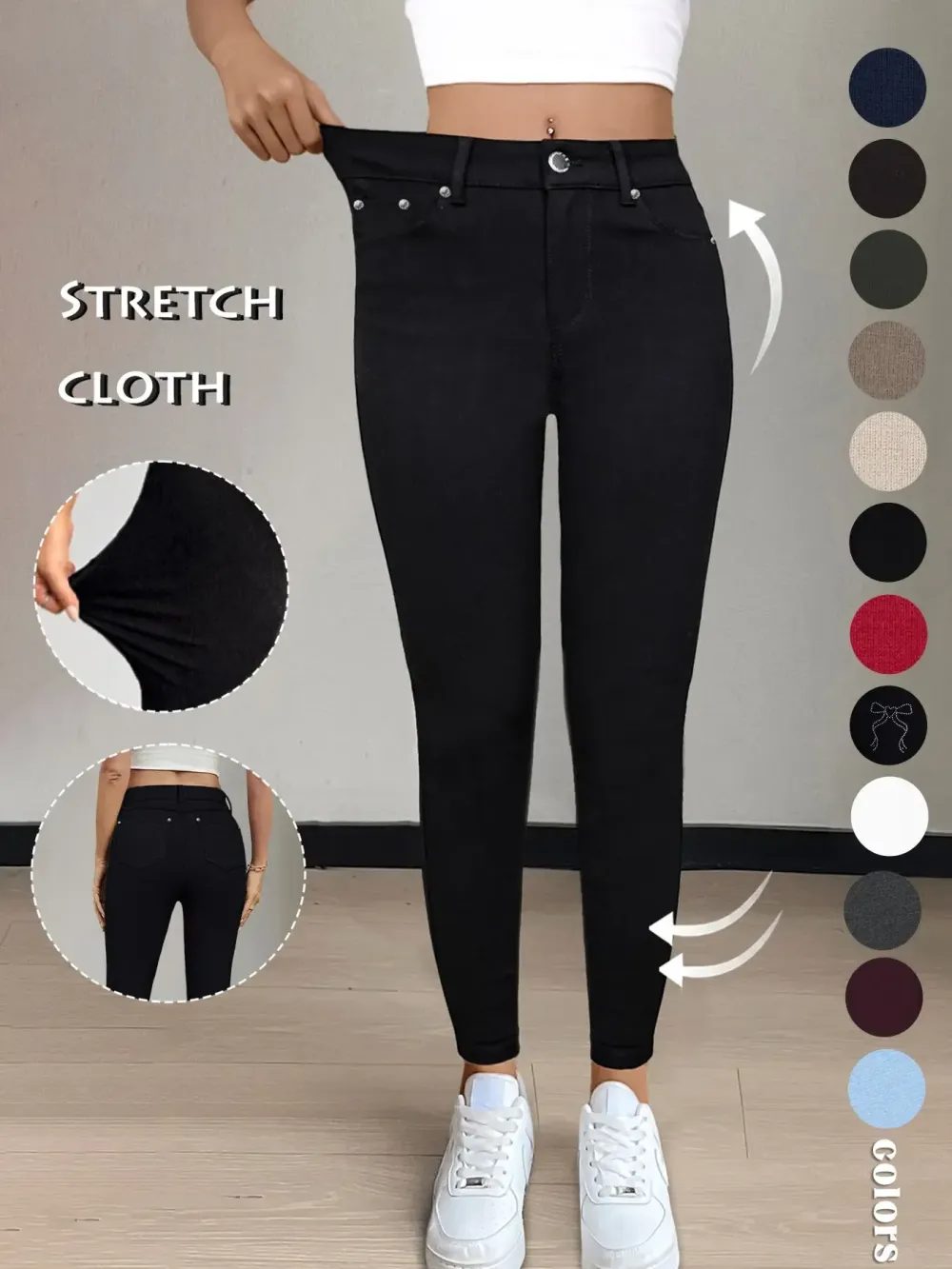 Women's Plain Pocket with Buttons, Casual Comfy Skinny Sports Stretchy Leggings for Yoga Gym Workout