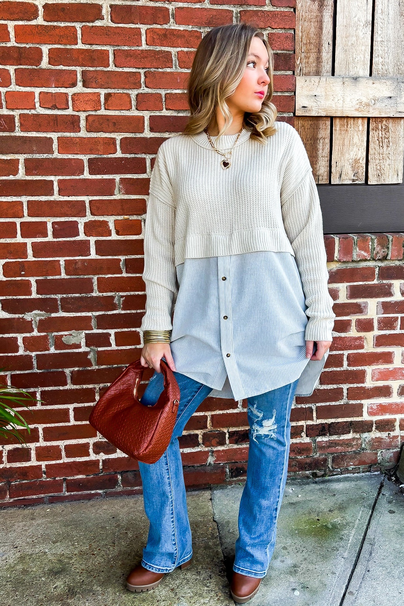 Split Seconds Knit and Button Down Top