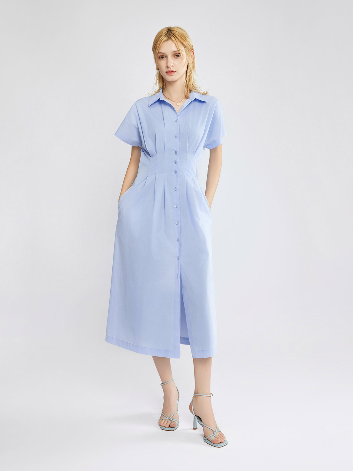 ASOBIO Button-Front Pleated Midi Shirt Dress