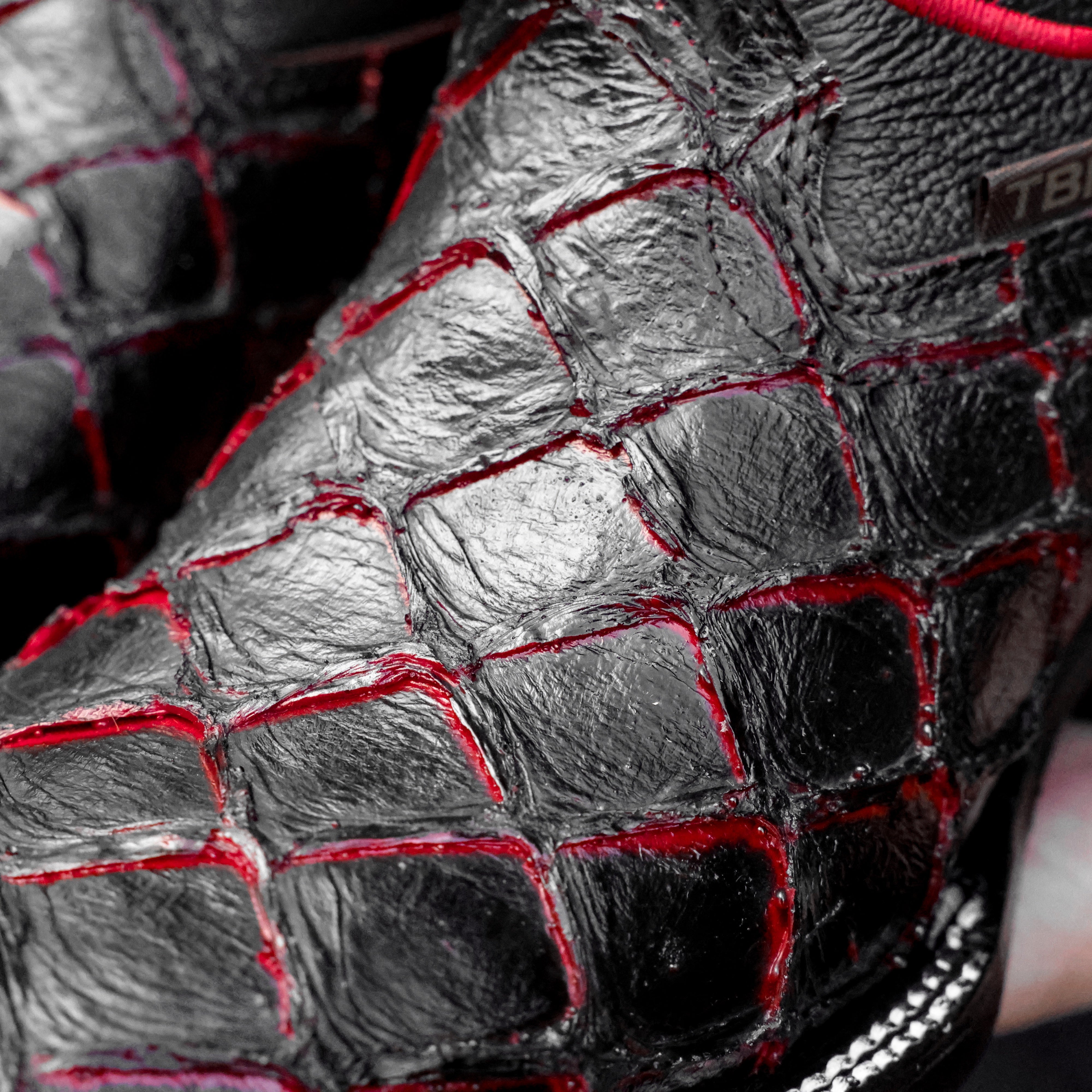 Black Cherry Pirarucu Leather Boots - Square Toe