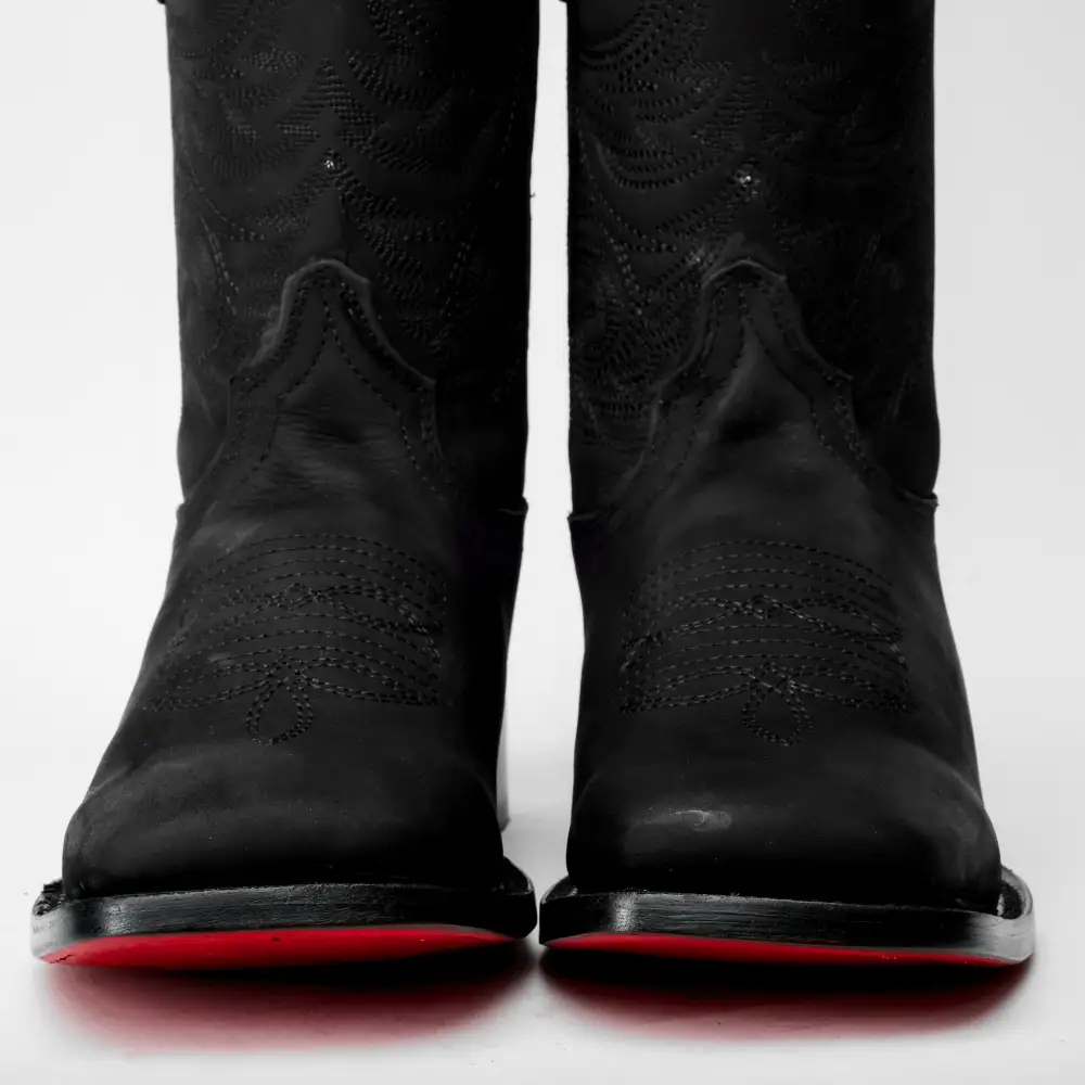 Matte Black Nobuck Leather Boots - Square Toe