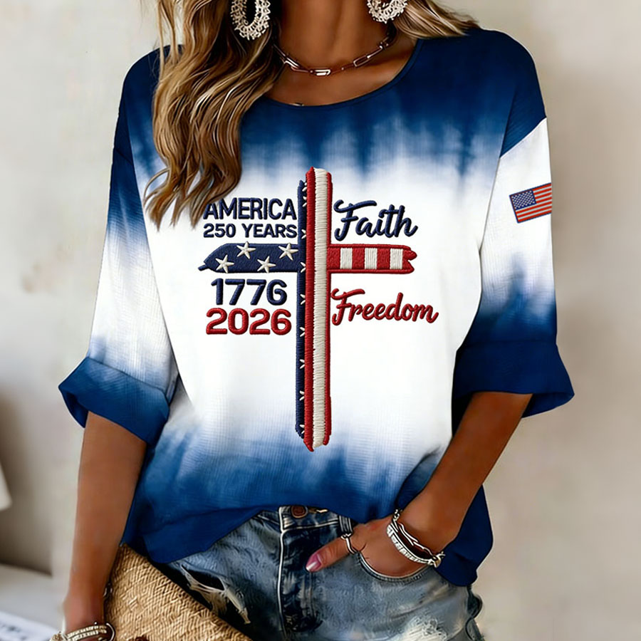 Women'S Casual Independence Day Commemorative Printed Tie Dye T-Shirt, Commemorating The 250Th Anniversary Of The Founding Of The United States