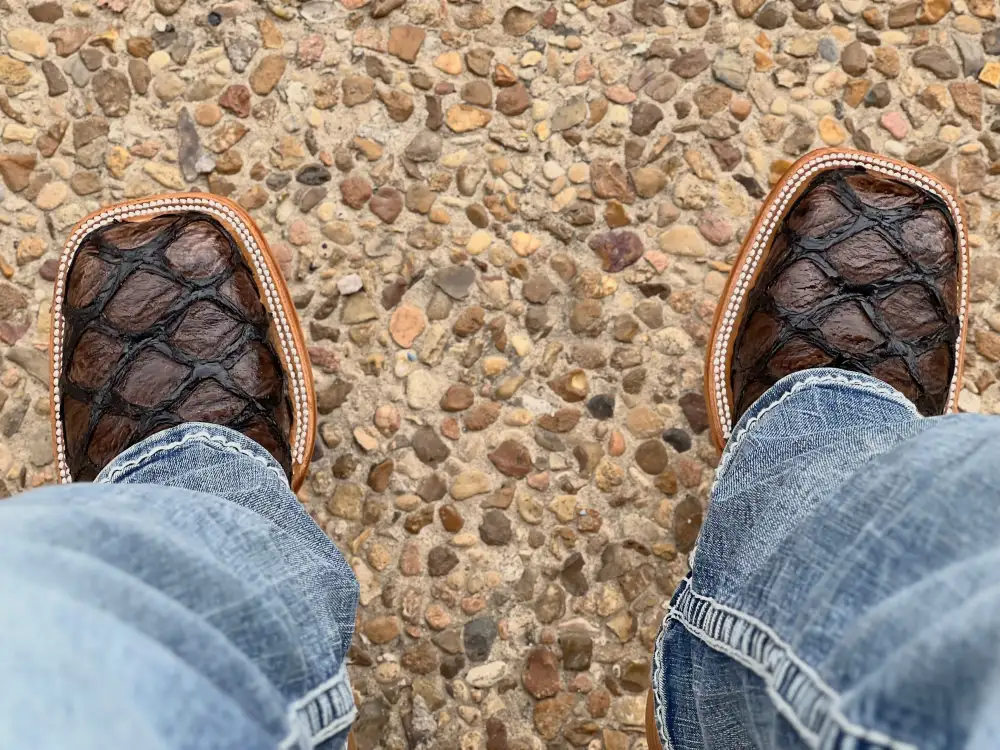 Men’s Brown Pirarucu Leather Boots With Blue Shaft