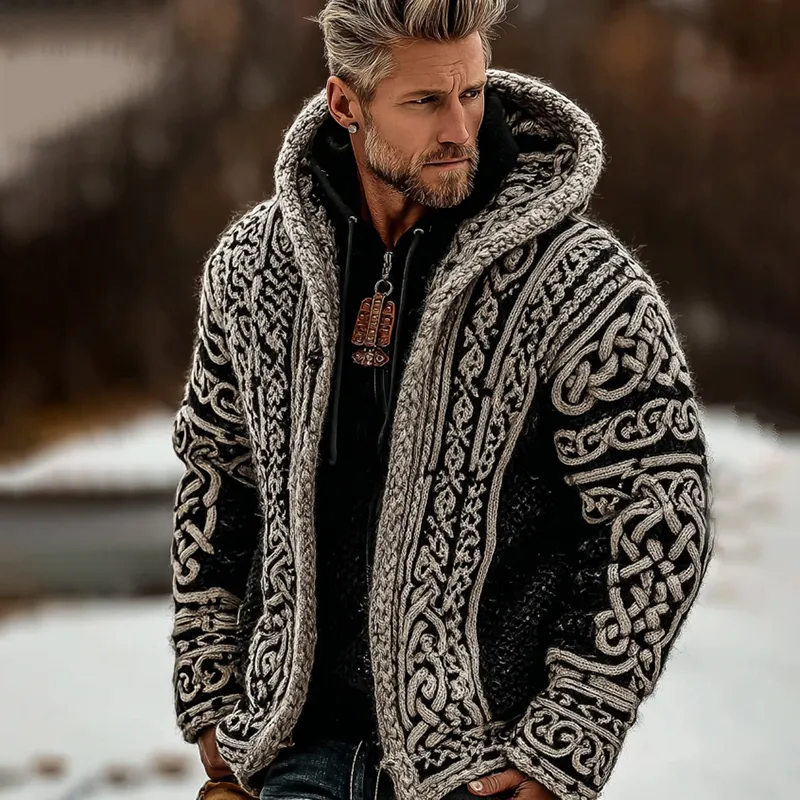 Men's Viking Tribal Art Button Down Cozy Cardigan Sweater