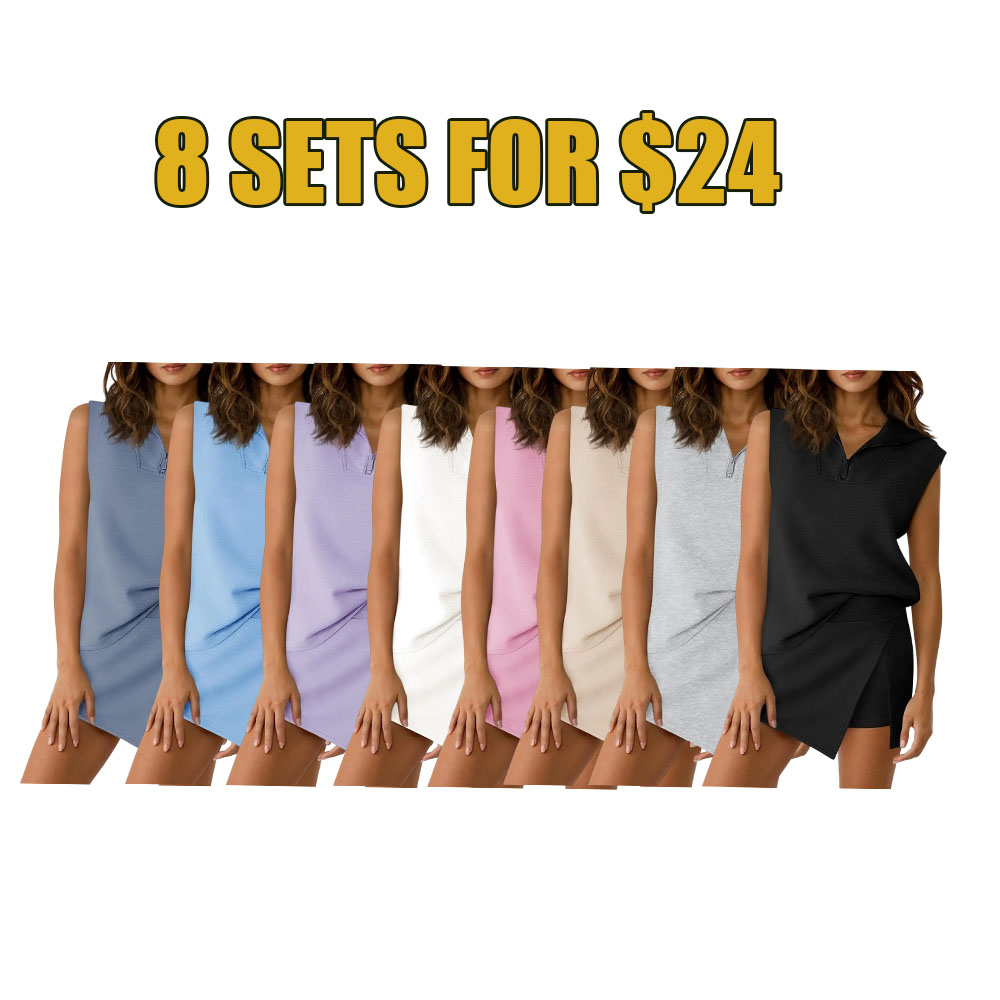 Active Chic 2-Piece Skort Set – Sleeveless Half-Zip Top & Flowy Tennis Skirt