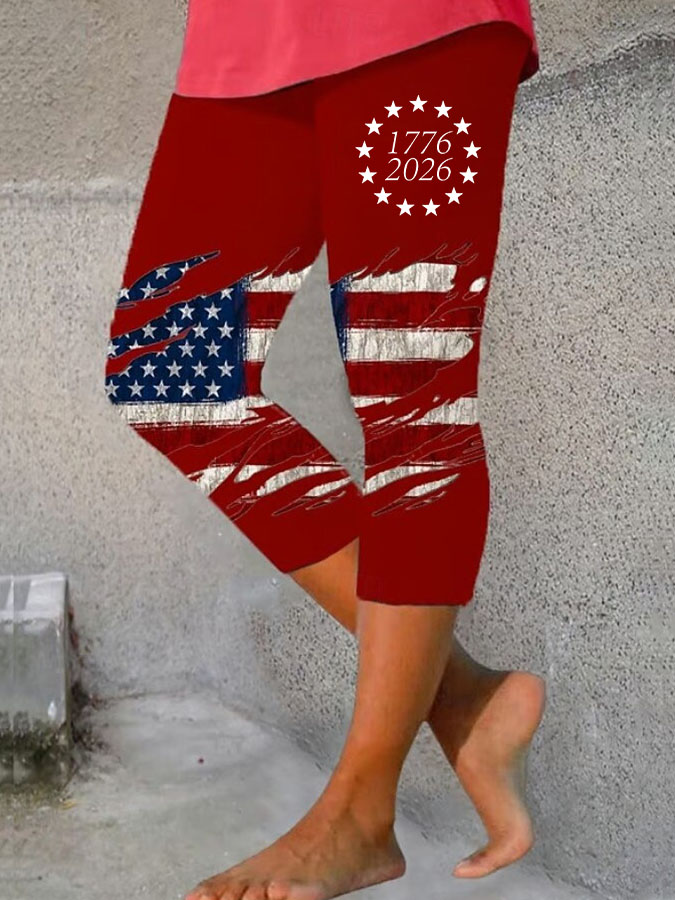 Women'S Casual Independence Day Commemorative Print Leggings For The 250Th Anniversary Of The Founding Of The United States