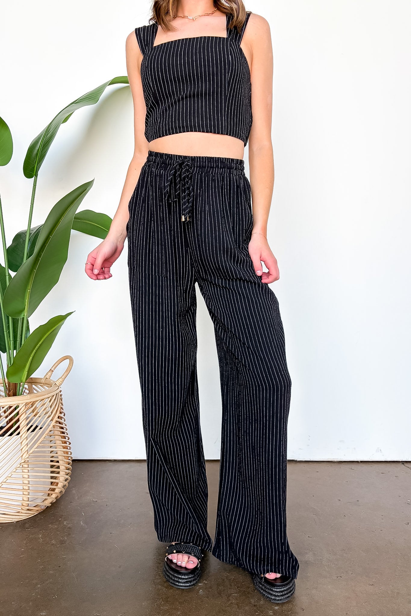 Striped Linen Smock Waist Pants