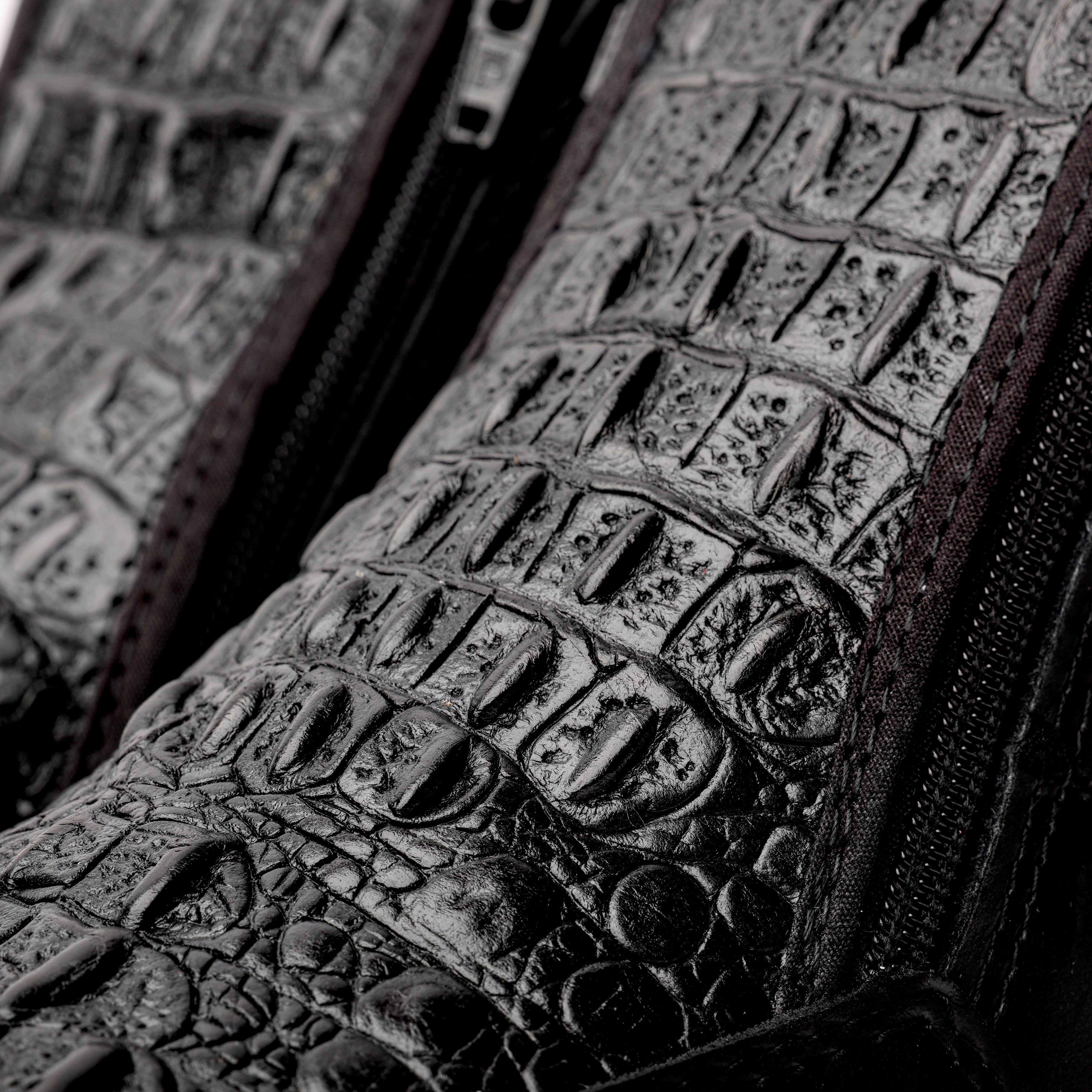 Black Caiman Leather Botin With 3D Lightweight Soles - Square Toe