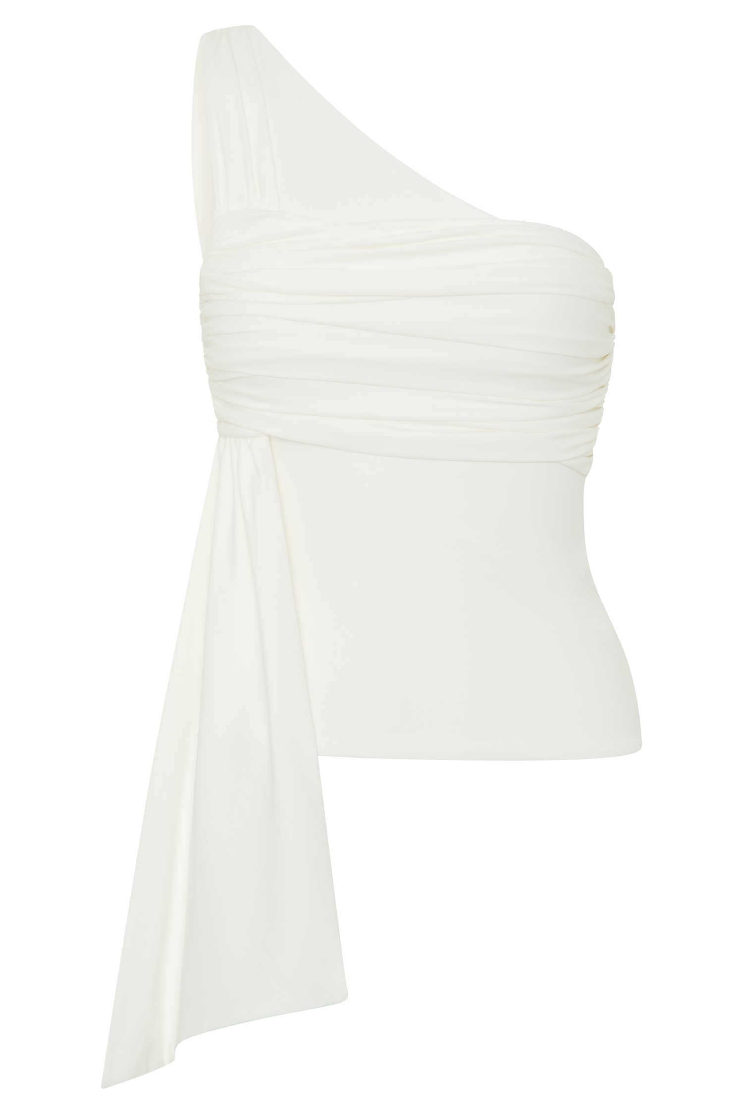 Ivory One Shoulder Recycled Nylon Top With Drape