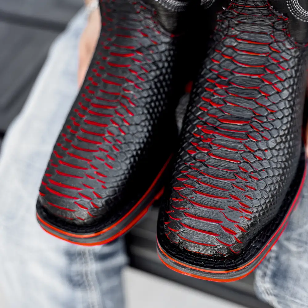 Black Cherry Python Leather Boots - Composite Toe