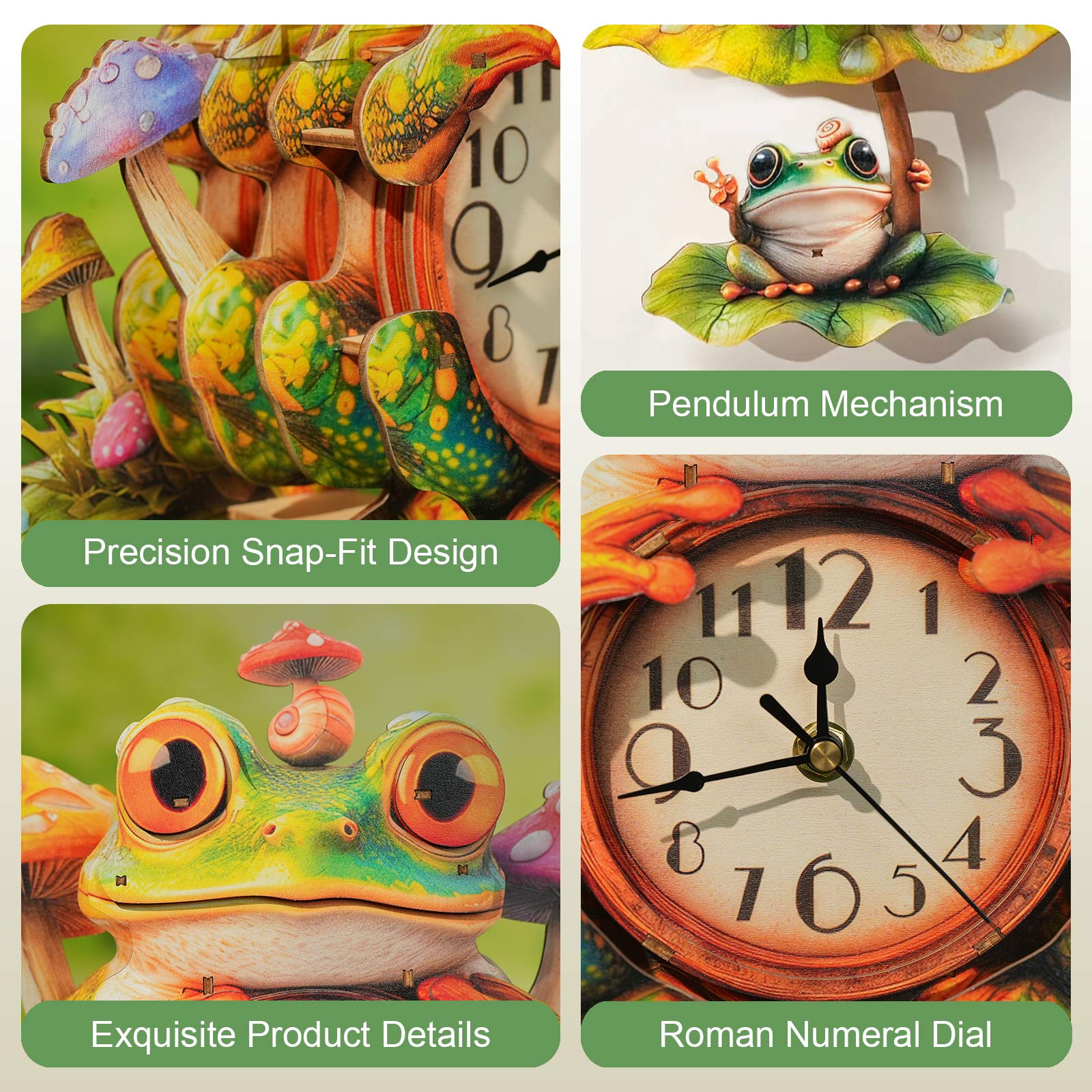 Frogâ€“ DIY Wooden Clock, 3D Puzzle Craft Kit