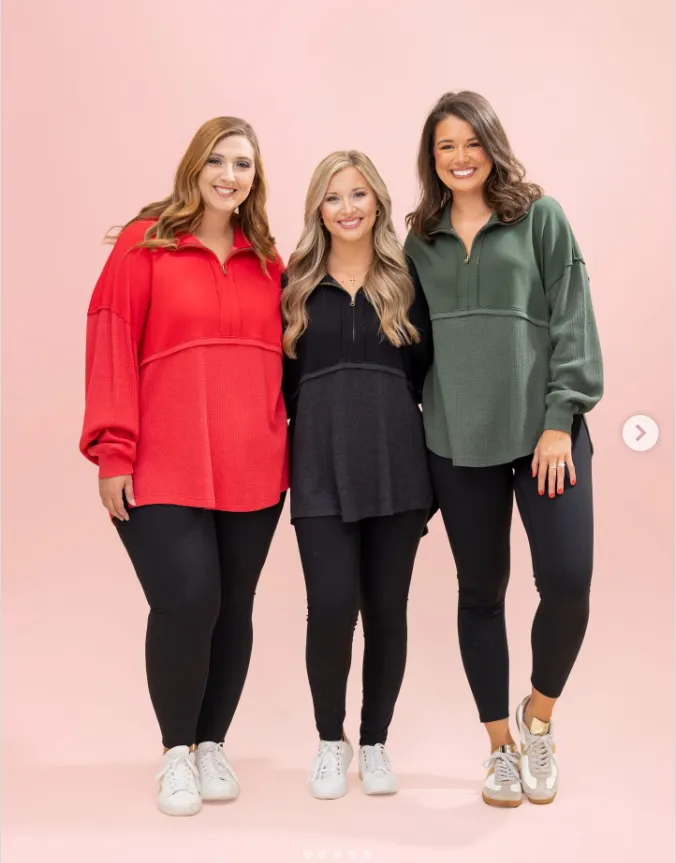 Womens Casual Waffle Knit Half-Zip Sweatshirt