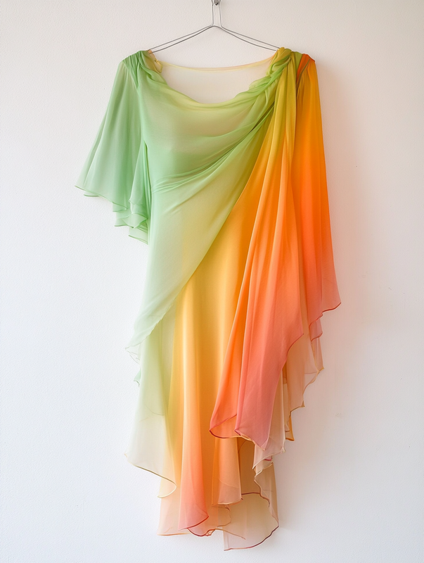 Contrast Rainbow Ruffle Chiffon Dress 3a4c