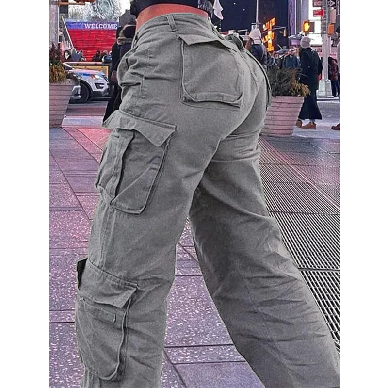 Women's Plain Drawstring High Waist Cargo Pants