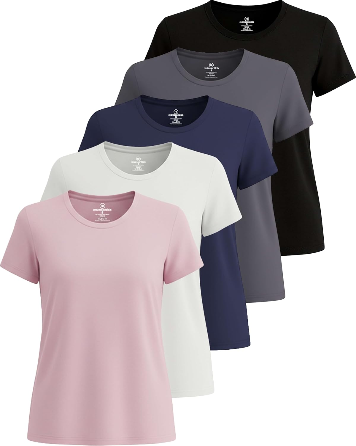 🔥Real Essentials 5 Pack🔥 Women's Short Sleeve T-Shirts Workout Tops Fitness Pilates Gym Activewear Athletic (Plus Available)