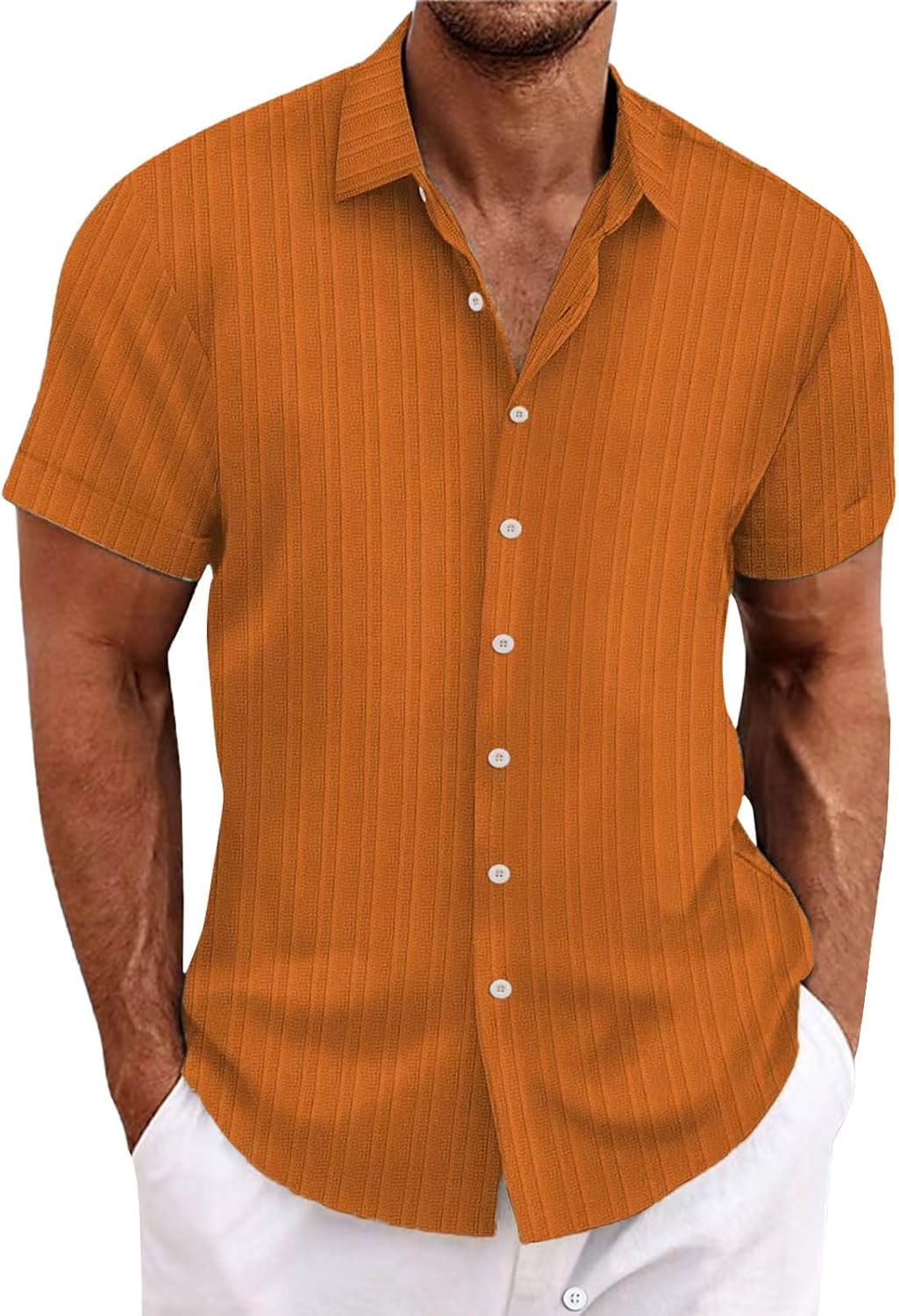 Men's Casual Loose And Comfortable Textured Short-sleeved Shirt