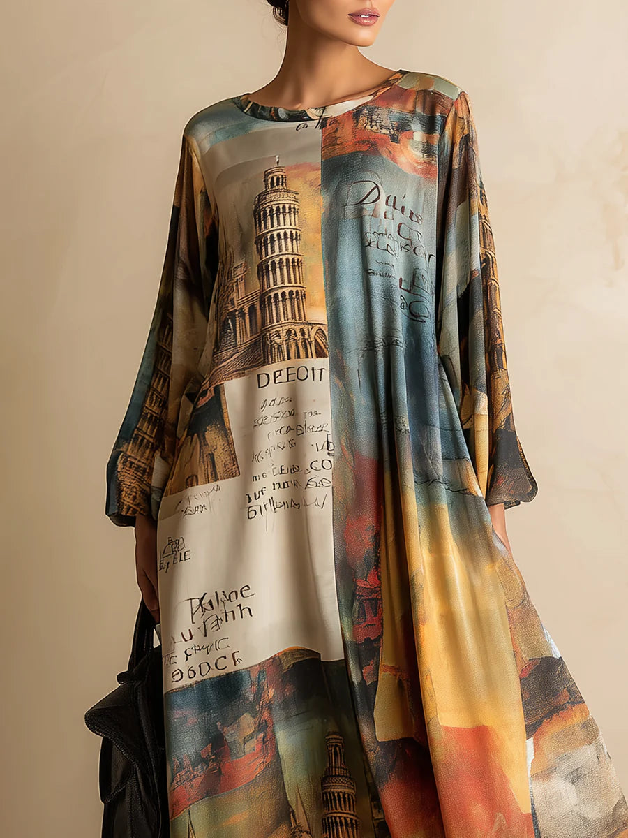 Loose and stylish urban-style printed maxi dress