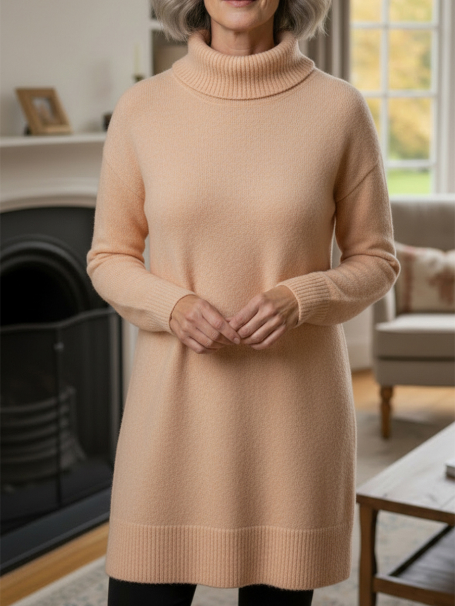 🔥 Women's Elegant Cowl Neck Soft Knit Long Sleeve Tunic Top - Relaxed Fit Fall Winter Pullover