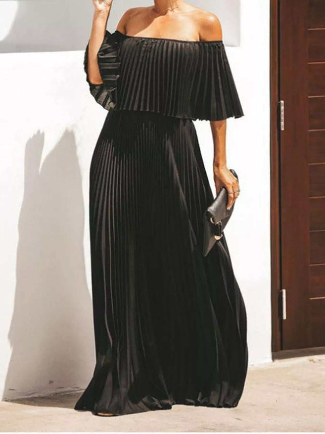 Full Size Off-Shoulder Pleated Maxi Dress Plus Size